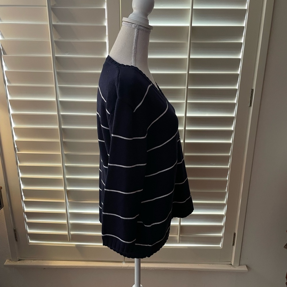 White Stag Vintage sweater Navy Blue White stripes ribbed cotton V Neck size LG - Picture 9 of 13